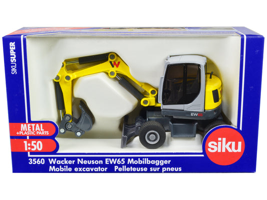 Wacker Neuson EW65 Mobile Excavator Yellow and Gray 1/50 T&y Diecast Model by Siku