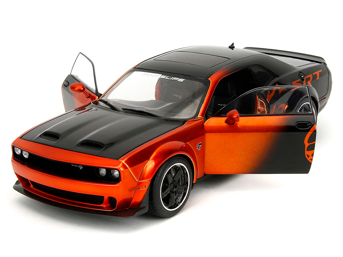 Dodge Challenger SRT Hellcat Orange Metallic and Black "Pink Slips" Series 1/18 Diecast Model Car by Jada <h2>Dodge Jada</h2> <p>High-quality perfect for collectors enthusiasts. Features detailed inte
