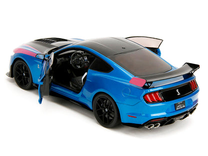 Ford Mustang Shelby GT500 Blue Metallic with Pink Stripes and Black Hood Top "Pink Slips" Series 1/18 Diecast Model Car by Jada <h2>Ford Jada</h2> <p>High-quality perfect for collectors enthusiasts. F