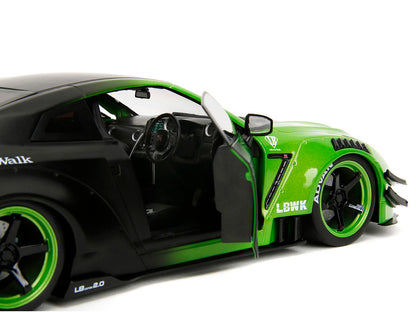 Nissan GT-R (R35) Liberty Walk Body Kit 2.0 RHD (Right Hand Drive) Green and Matt Black "Pink Slips" Series 1/18 Diecast Model Car by Jada <h2>Nissan Jada</h2> <p>High-quality perfect for collectors e