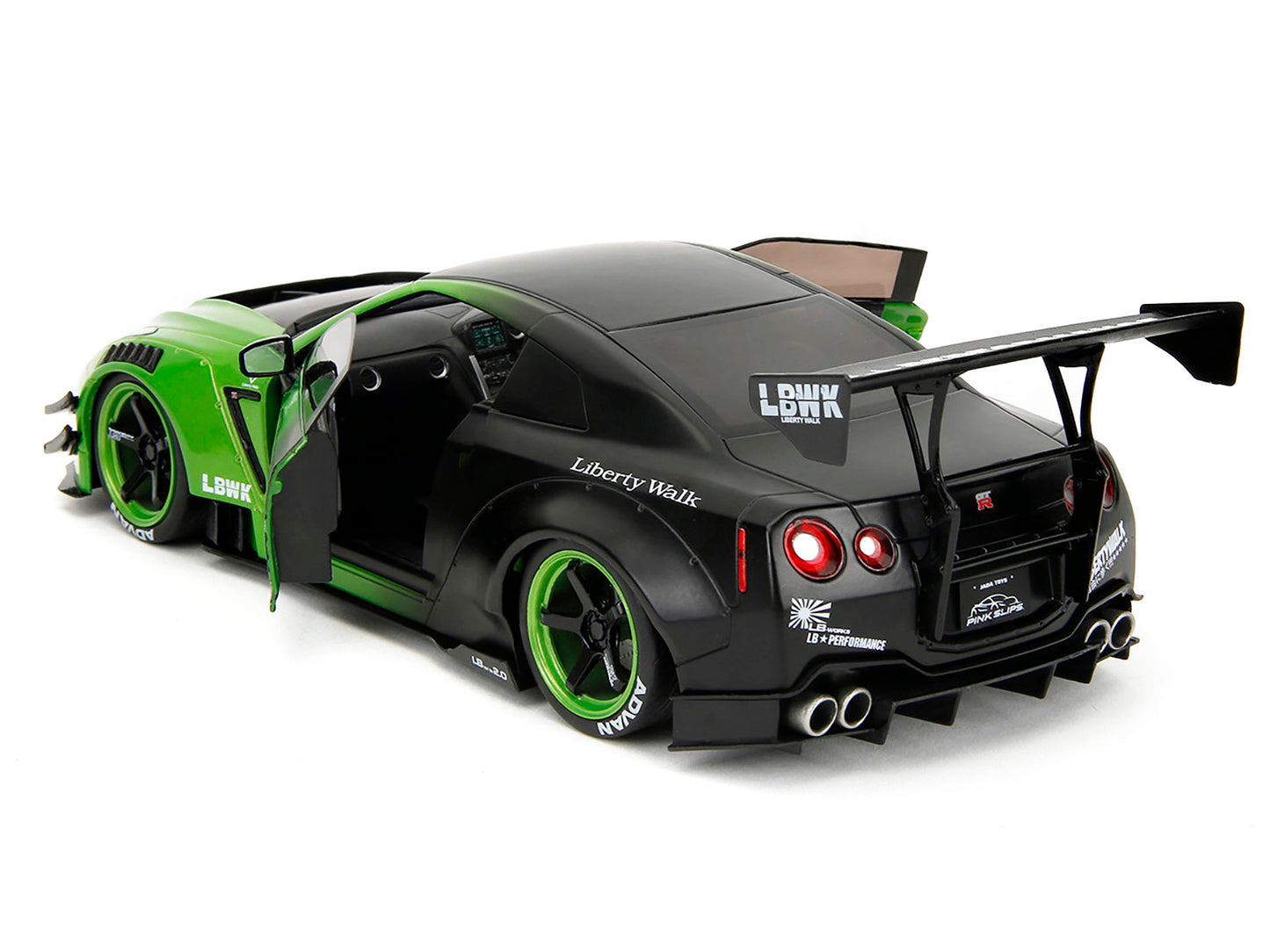 Nissan GT-R (R35) Liberty Walk Body Kit 2.0 RHD (Right Hand Drive) Green and Matt Black "Pink Slips" Series 1/18 Diecast Model Car by Jada <h2>Nissan Jada</h2> <p>High-quality perfect for collectors e