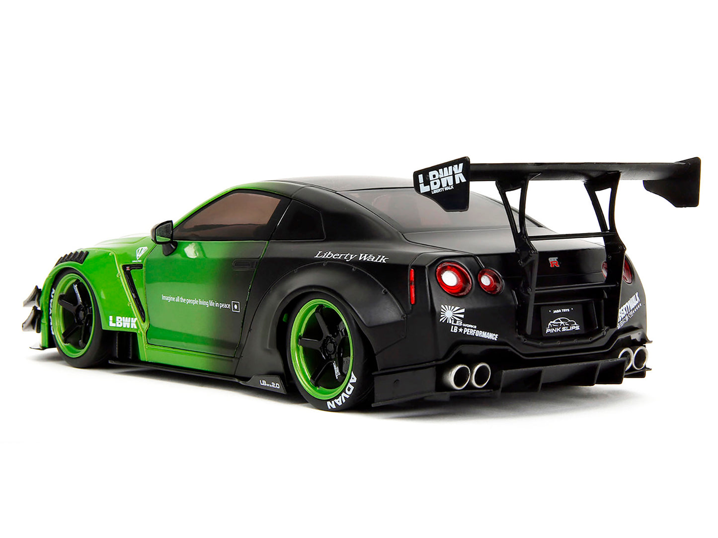 Nissan GT-R (R35) Liberty Walk Body Kit 2.0 RHD (Right Hand Drive) Green and Matt Black "Pink Slips" Series 1/18 Diecast Model Car by Jada <h2>Nissan Jada</h2> <p>High-quality perfect for collectors e
