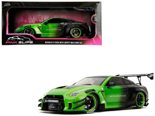 Nissan GT-R (R35) Liberty Walk Body Kit 2.0 RHD (Right Hand Drive) Green and Matt Black "Pink Slips" Series 1/18 Diecast Model Car by Jada <h2>Nissan Jada</h2> <p>High-quality perfect for collectors e