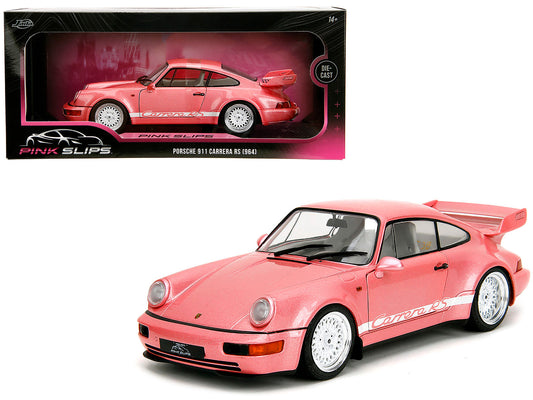 Porsche 911 Carrera RS (964) Pink Metallic with White Stripes "Pink Slips" Series 1/18 Diecast Model Car by Jada <h2>Porsche Jada</h2> <p>High-quality perfect for collectors and enthusiasts. Features