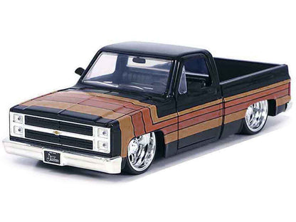1985 Chevrolet C-10 Pickup Truck Black with Stripes and Paradox Wheels "Just Trucks" Series 1/24 Diecast Model Car by Jada <h2>1985 Jada</h2> <p>High-quality perfect for collectors enthusiasts. Featur