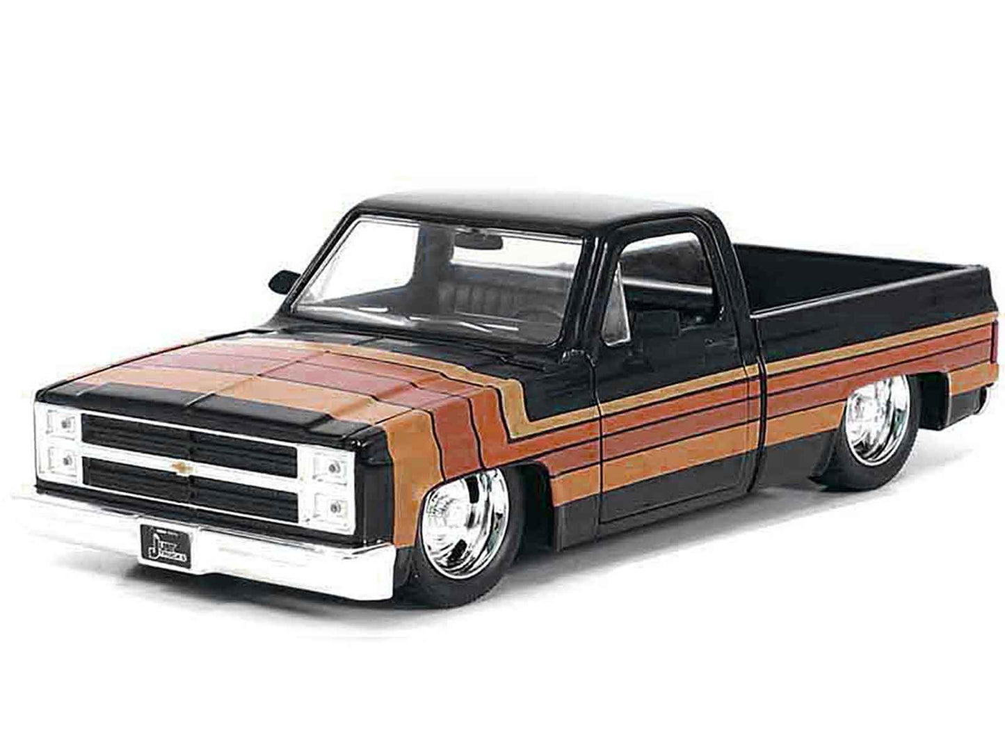 1985 Chevrolet C-10 Pickup Truck Black with Stripes and GM Rally Wheels "Just Trucks" Series 1/24 Diecast Model Car by Jada <h2>1985 Jada</h2> <p>High-quality perfect for collectors enthusiasts. Featu