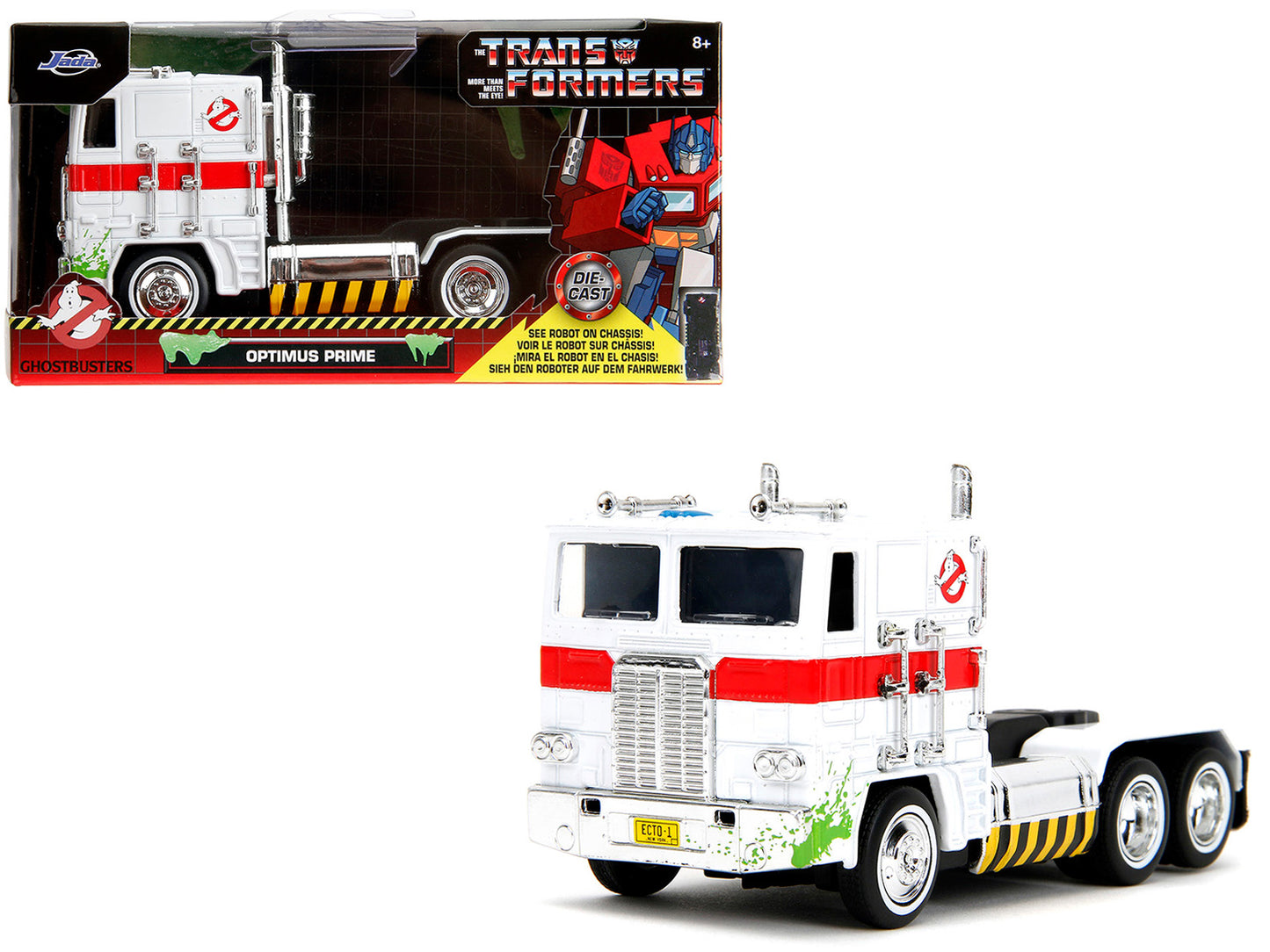 G1 Autobot Optimus Prime Truck White with Robot on Chassis from "Transformers" TV Series - "Ghostbusters" (1984) Movie Crossover "Hollywood Rides" Diecast Model by Jada <h2>G1 Jada</h2> <p>High-qualit
