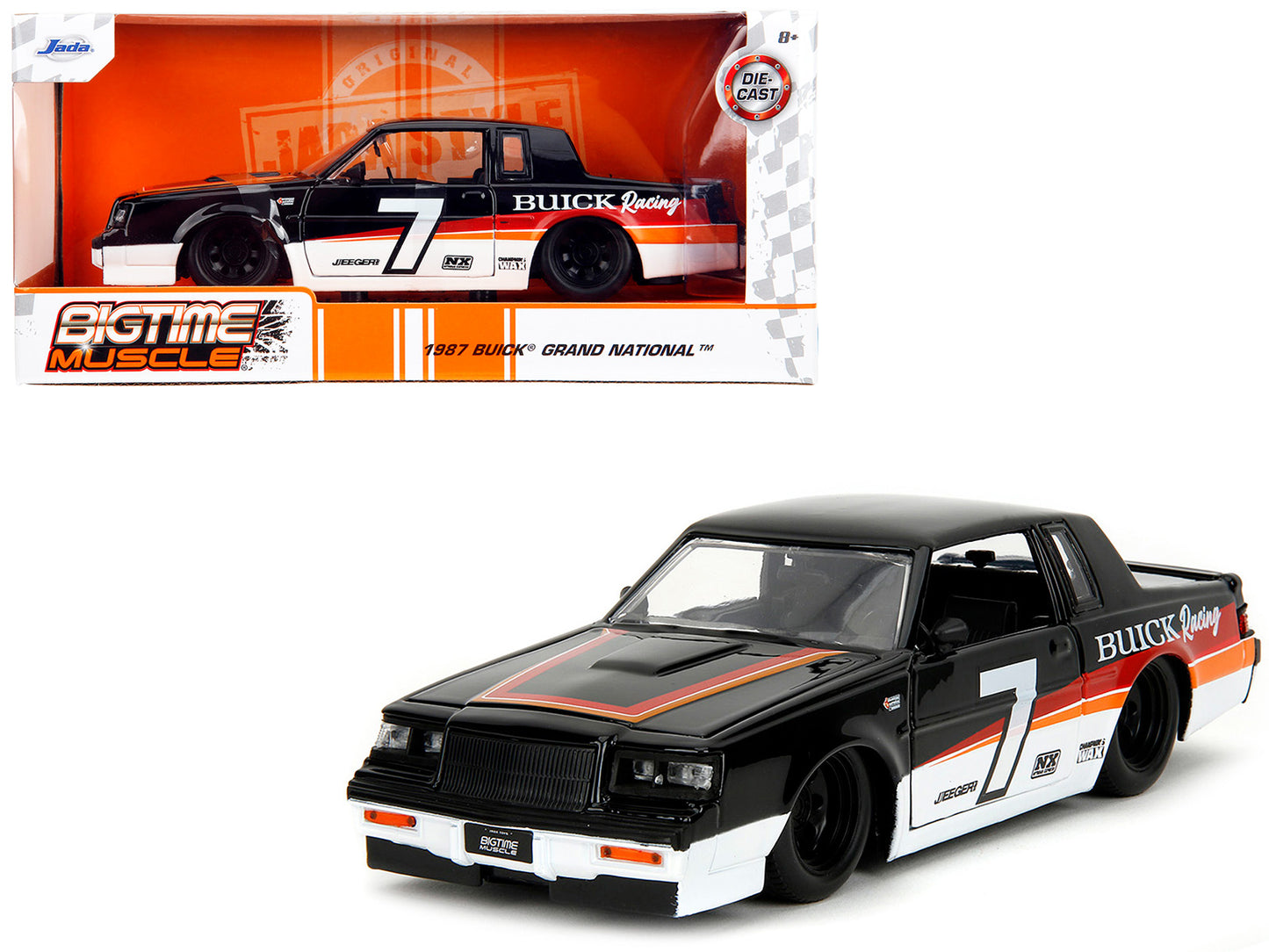 1987 Buick Grand National #7 "Buick Racing" Black and White with Stripes "Bigtime Muscle" Series 1/24 Diecast Model Car by Jada <h2>1987 Jada</h2> <p>High-quality perfect for collectors enthusiasts. F