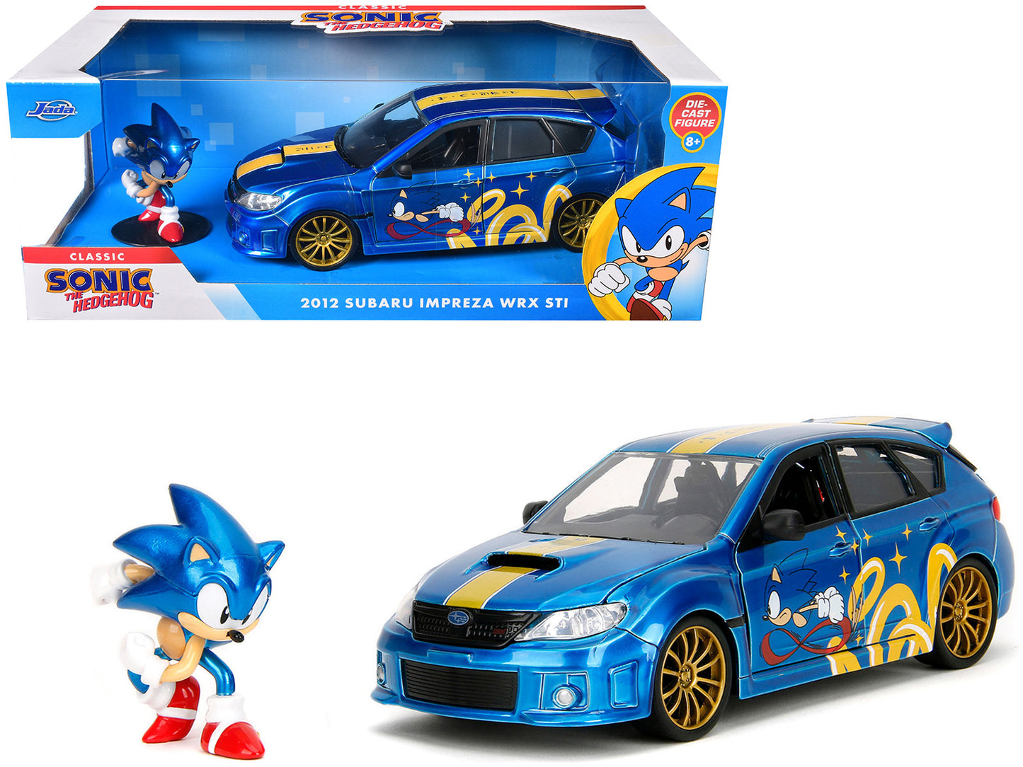 2012 Subaru Impreza WRX STI Blue Metallic with Graphics and Sonic The Hedgehog Diecast Figure "Sonic Hedgehog" "Hollywood Rides" Series 1/24 Model Car by Jada <h2>2012 Jada</h2> <p>High-quality perfec
