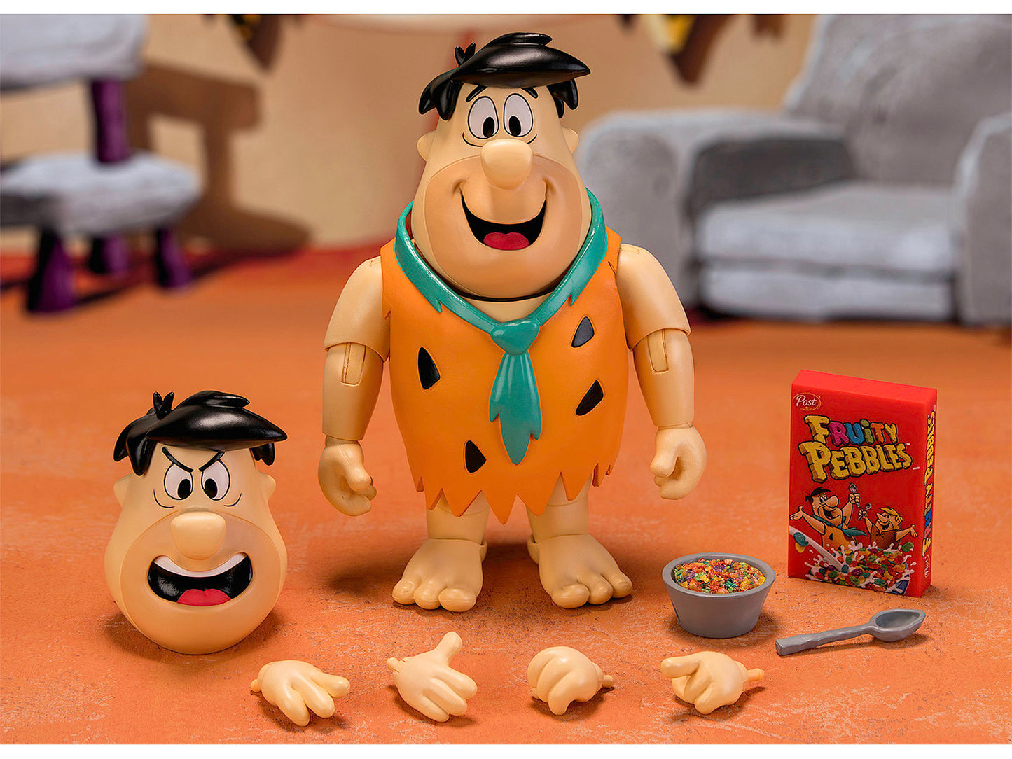 Fred Flintstone 6" Moveable Figure with Accessories and Alternate Head and Hands "The Flintstones - Post Fruity Pebbles" Model by Jada