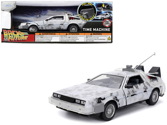 DMC DeLorean Time Machine Brushed Metal (Frost Version) with Lights "Back to the Future" (1985) Movie "Hollywood Rides" Series 1/24 T&y Diecast Model Car by Jada