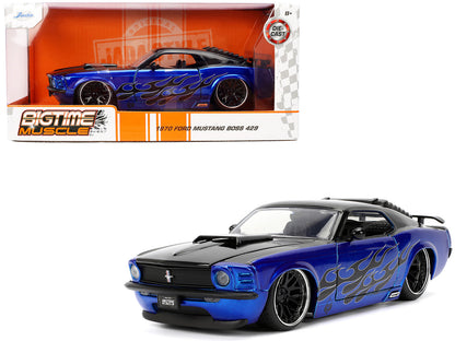 1970 Ford Mustang Boss 429 Black and Blue Metallic with Flames "Bigtime Muscle" Series 1/24 Diecast Model Car by Jada <h2>1970 Jada</h2> <p>High-quality perfect for collectors enthusiasts. Features de