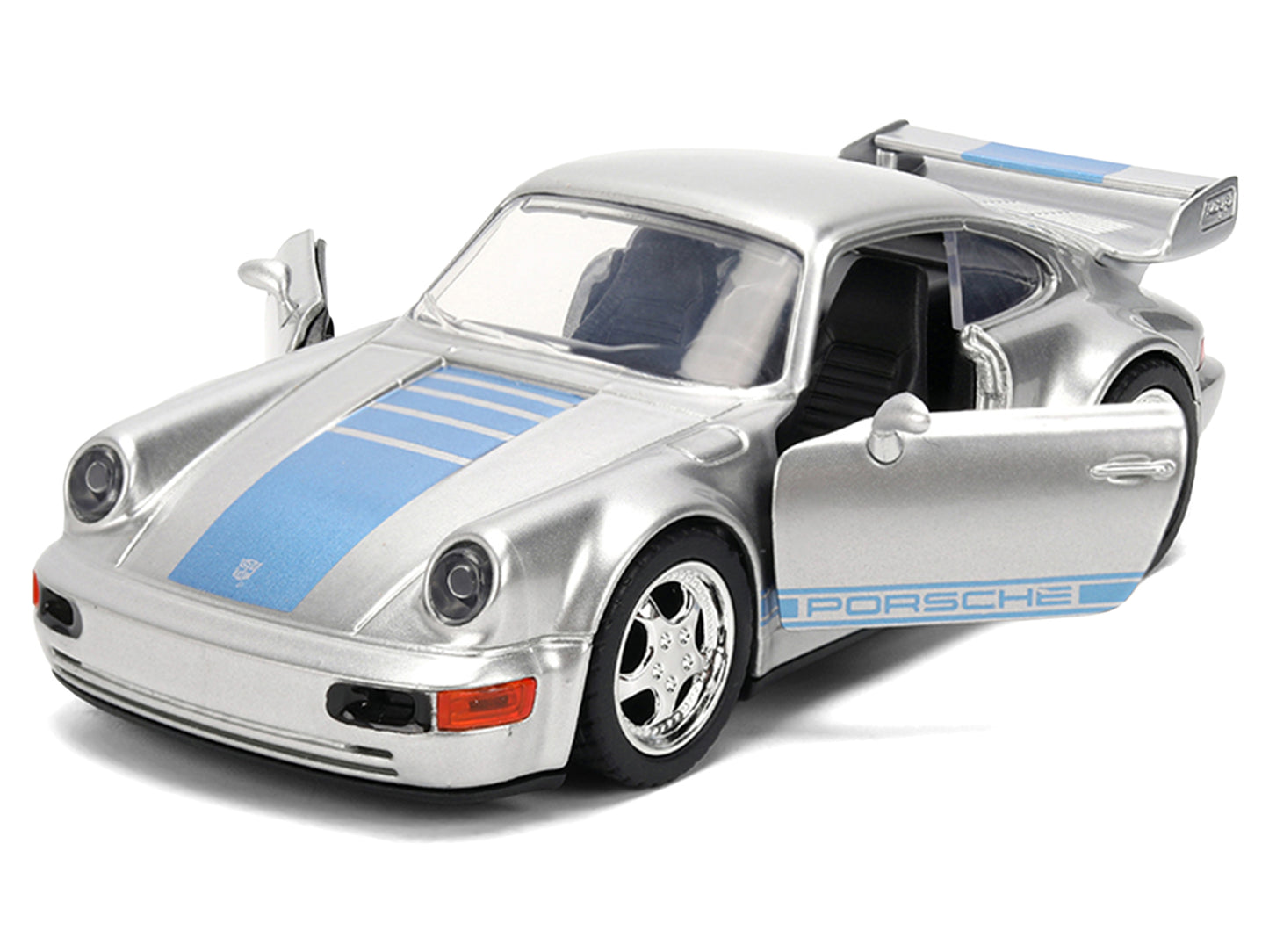 Porsche 911 Carrera RS 3.8 "Mirage" Silver Metallic with Blue Stripes "Transformers: Rise of the Beasts" (2023) Movie "Hollywood Rides" 1/32 T&y Diecast Model Car by Jada