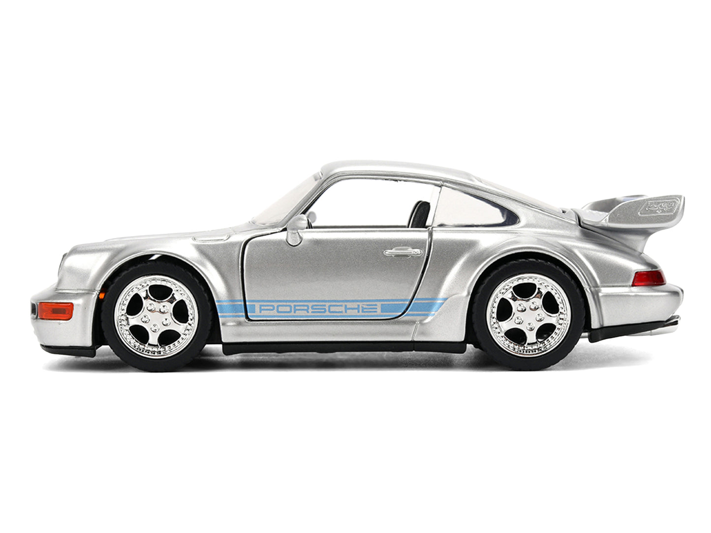 Porsche 911 Carrera RS 3.8 "Mirage" Silver Metallic with Blue Stripes "Transformers: Rise of the Beasts" (2023) Movie "Hollywood Rides" 1/32 T&y Diecast Model Car by Jada