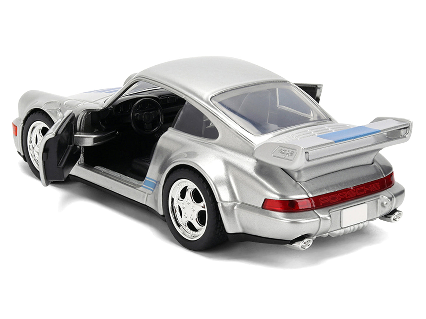 Porsche 911 Carrera RS 3.8 "Mirage" Silver Metallic with Blue Stripes "Transformers: Rise of the Beasts" (2023) Movie "Hollywood Rides" 1/32 T&y Diecast Model Car by Jada