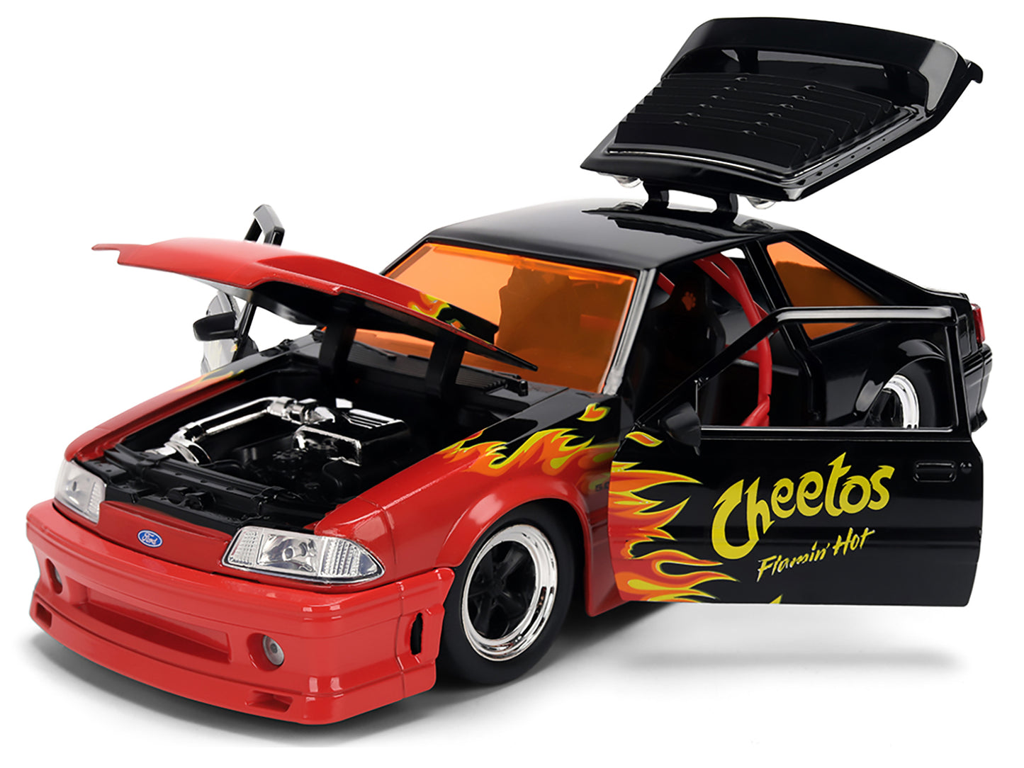 1989 Ford Mustang GT Black with Red Flame Graphics and Chester Cheetah Diecast Figure "Cheetos Flamin' Hot" "Hollywood Rides" Series 1/24 Model Car by Jada <h2>1989 Jada</h2> <p>High-quality perfect f