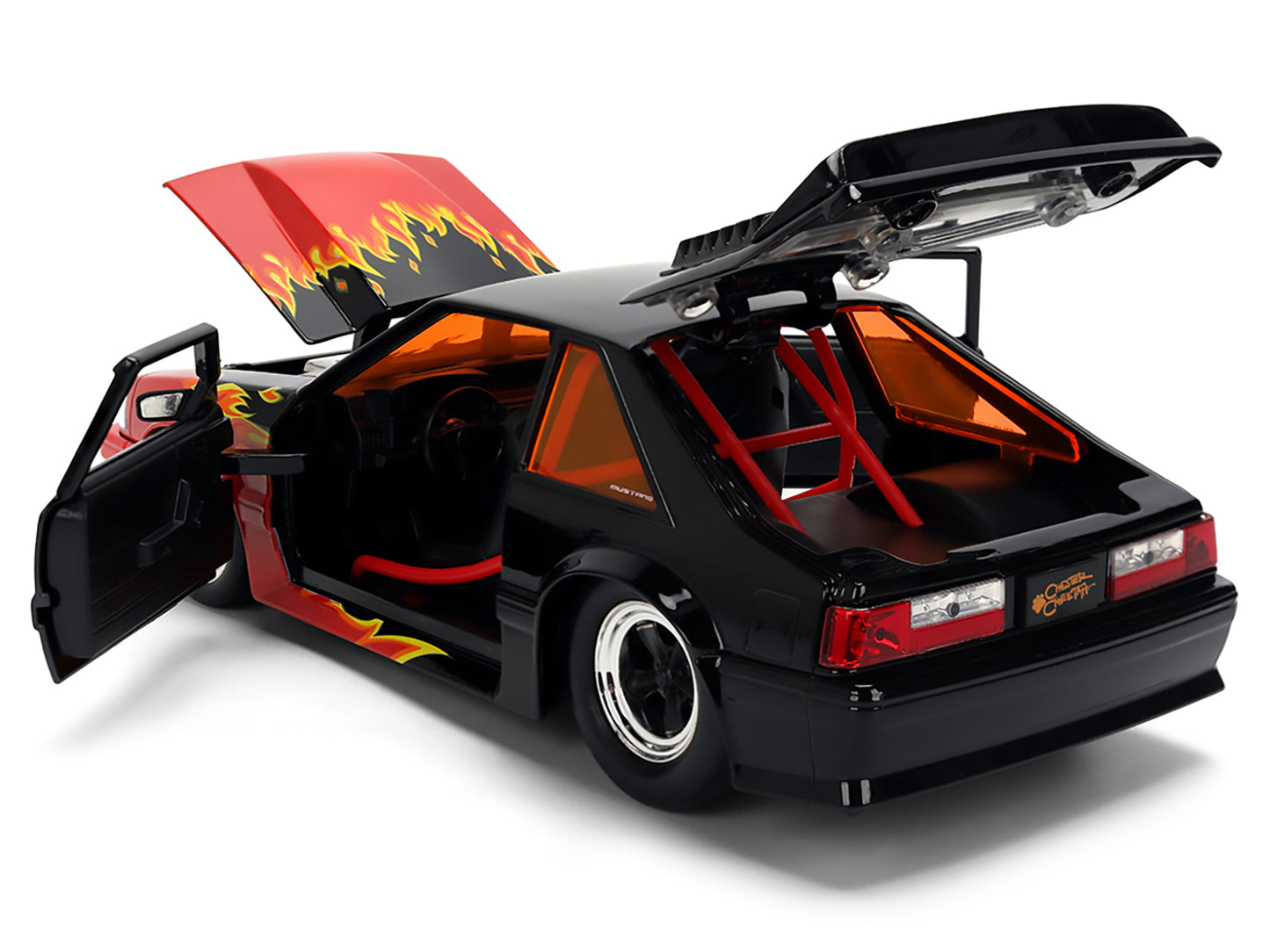 1989 Ford Mustang GT Black with Red Flame Graphics and Chester Cheetah Diecast Figure "Cheetos Flamin' Hot" "Hollywood Rides" Series 1/24 Model Car by Jada <h2>1989 Jada</h2> <p>High-quality perfect f