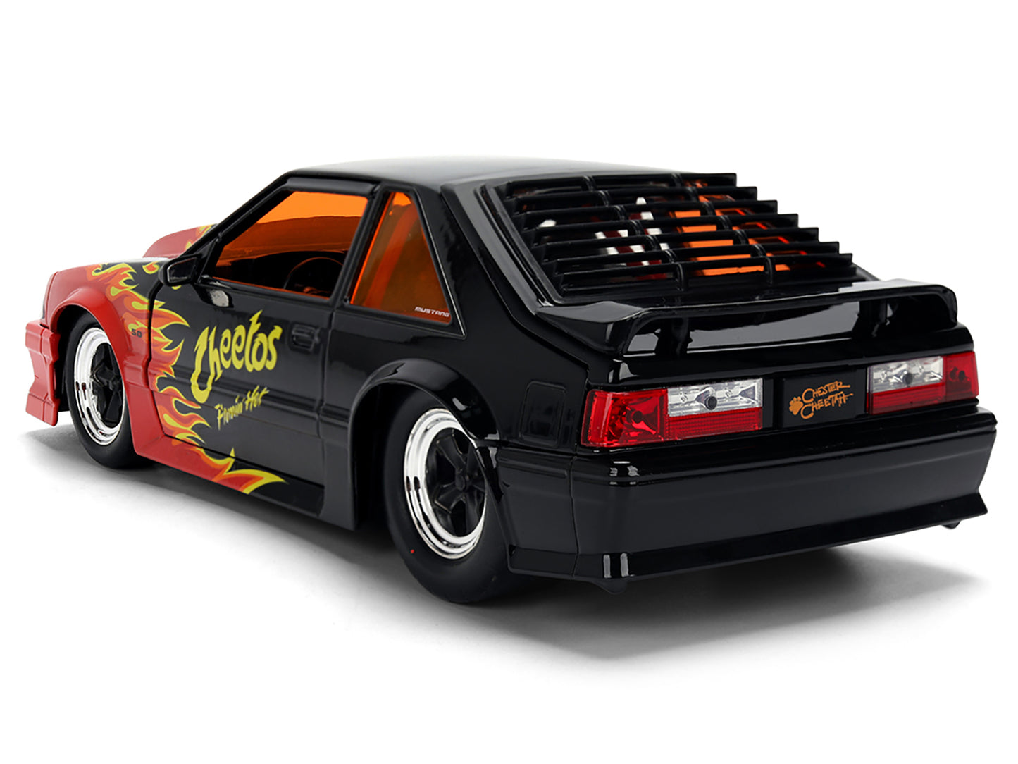 1989 Ford Mustang GT Black with Red Flame Graphics and Chester Cheetah Diecast Figure "Cheetos Flamin' Hot" "Hollywood Rides" Series 1/24 Model Car by Jada <h2>1989 Jada</h2> <p>High-quality perfect f