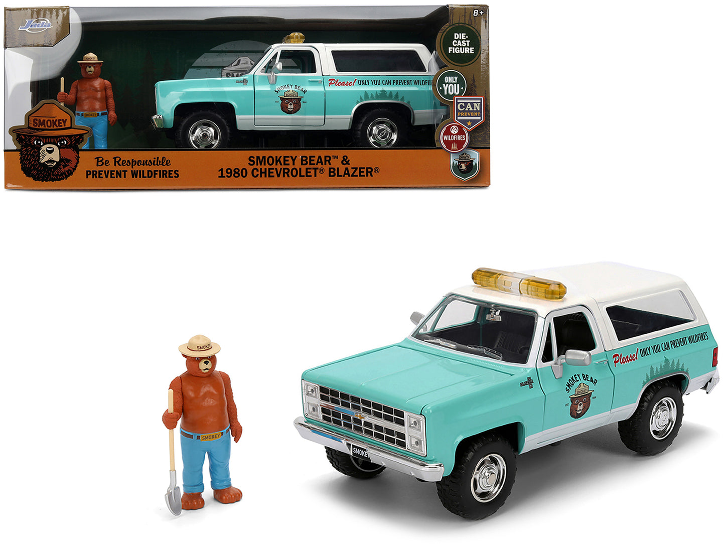 1980 Chevrolet Blazer Light Green with White Top and Graphics Smokey Bear Diecast Figure "Smokey Bear" "Hollywood Rides" Series 1/24 Model by Jada <h2>1980 Jada</h2> <p>High-quality car perfect for co
