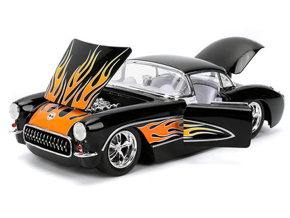 1957 Chevrolet Corvette Black with Flame Graphics and White Interior "Bigtime Muscle" Series 1/24 Diecast Model Car by Jada <h2>1957 Jada</h2> <p>High-quality perfect for collectors enthusiasts. Featu
