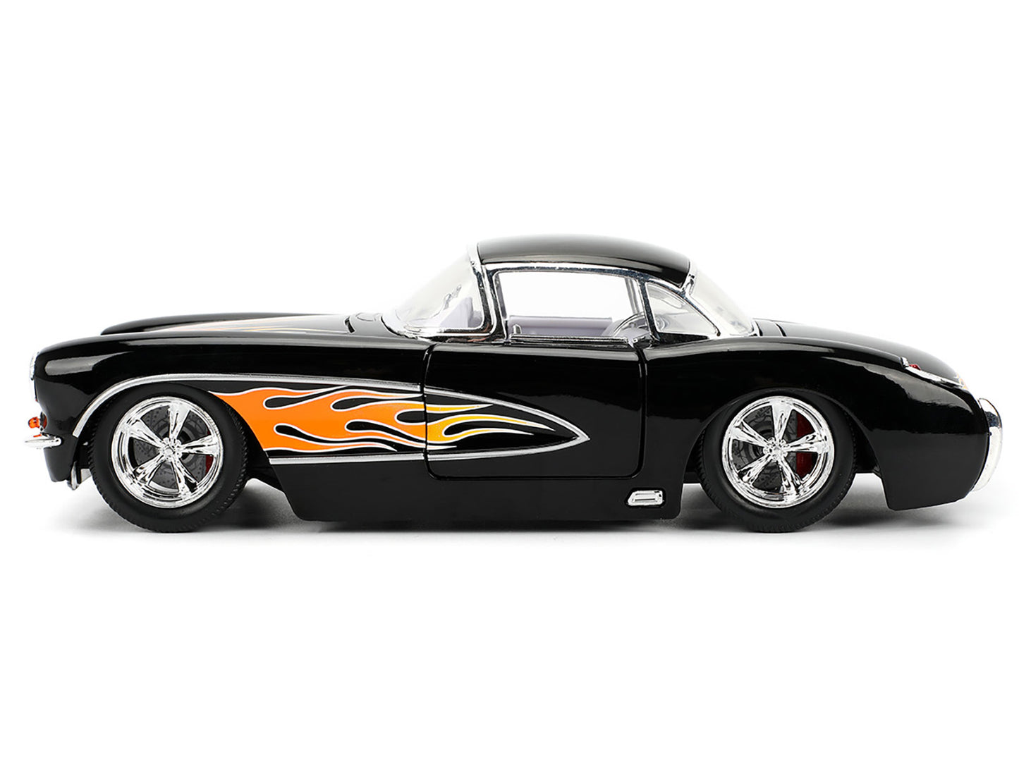 1957 Chevrolet Corvette Black with Flame Graphics and White Interior "Bigtime Muscle" Series 1/24 Diecast Model Car by Jada <h2>1957 Jada</h2> <p>High-quality perfect for collectors enthusiasts. Featu