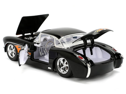 1957 Chevrolet Corvette Black with Flame Graphics and White Interior "Bigtime Muscle" Series 1/24 Diecast Model Car by Jada <h2>1957 Jada</h2> <p>High-quality perfect for collectors enthusiasts. Featu