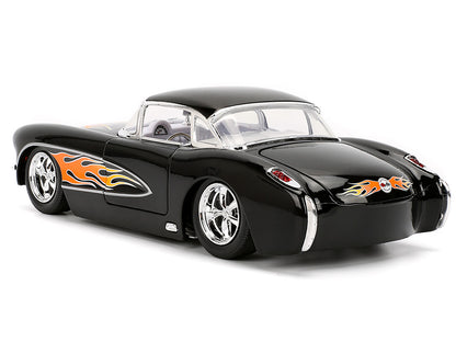 1957 Chevrolet Corvette Black with Flame Graphics and White Interior "Bigtime Muscle" Series 1/24 Diecast Model Car by Jada <h2>1957 Jada</h2> <p>High-quality perfect for collectors enthusiasts. Featu