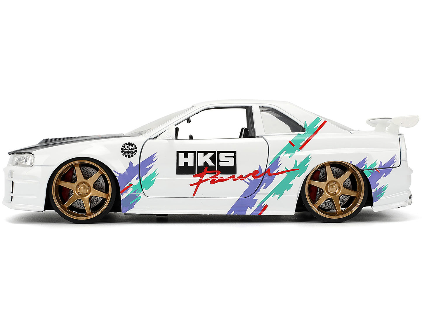 2002 Nissan Skyline GT-R (R34) RHD (Right Hand Drive) "HKS Power" White with Carbon Hood and Graphics "JDM Tuners" Series 1/24 Diecast Model Car by Jada <h2>2002 Jada</h2> <p>High-quality perfect for