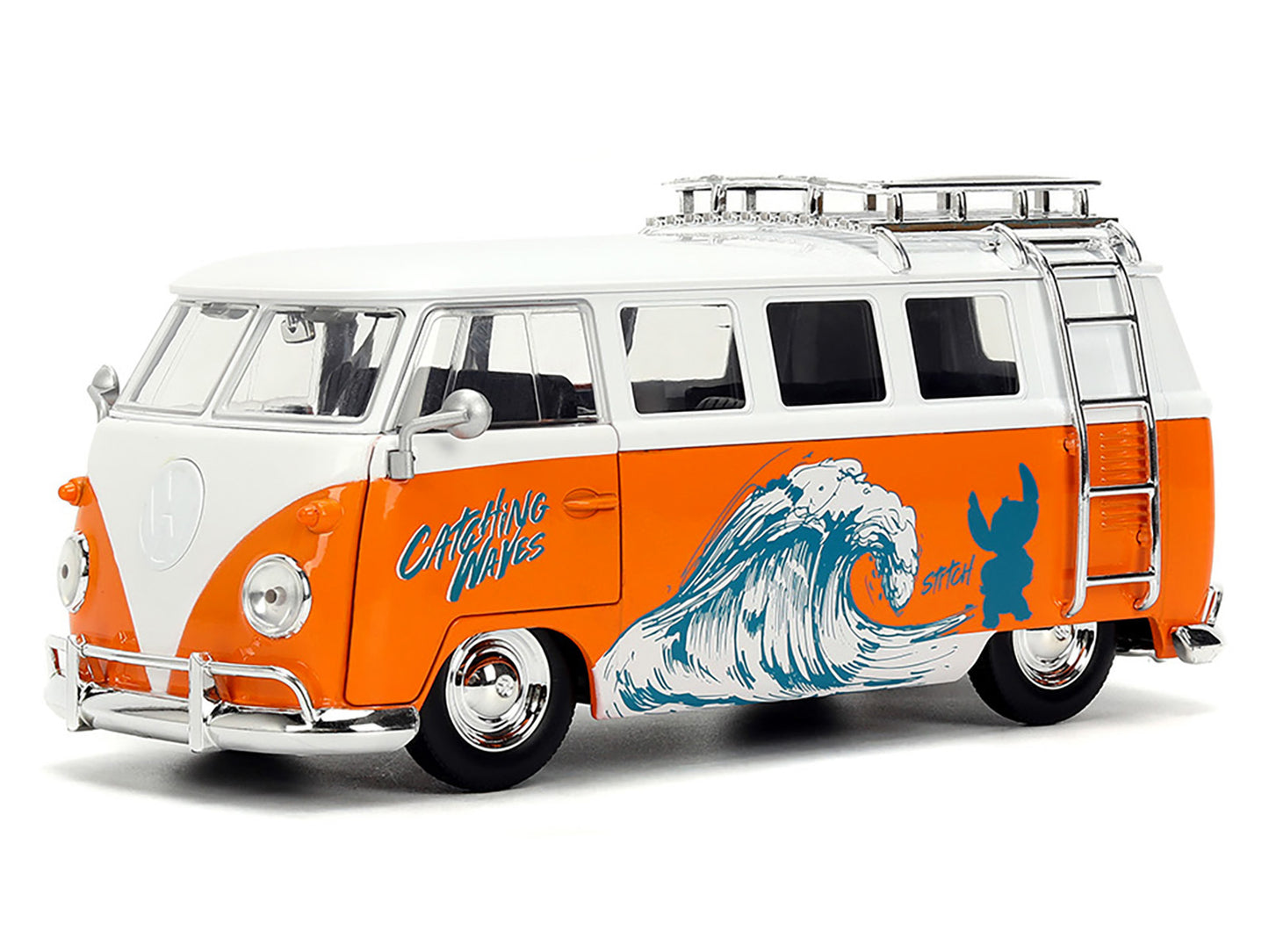 1961 Volkswagen Bus "Catching Waves" White and Orange with Stich Diecast Figure "Disney's Stitch" "Hollywood Rides" Series 1/24 Model by Jada <h2>1961 Jada</h2> <p>High-quality car perfect for collect
