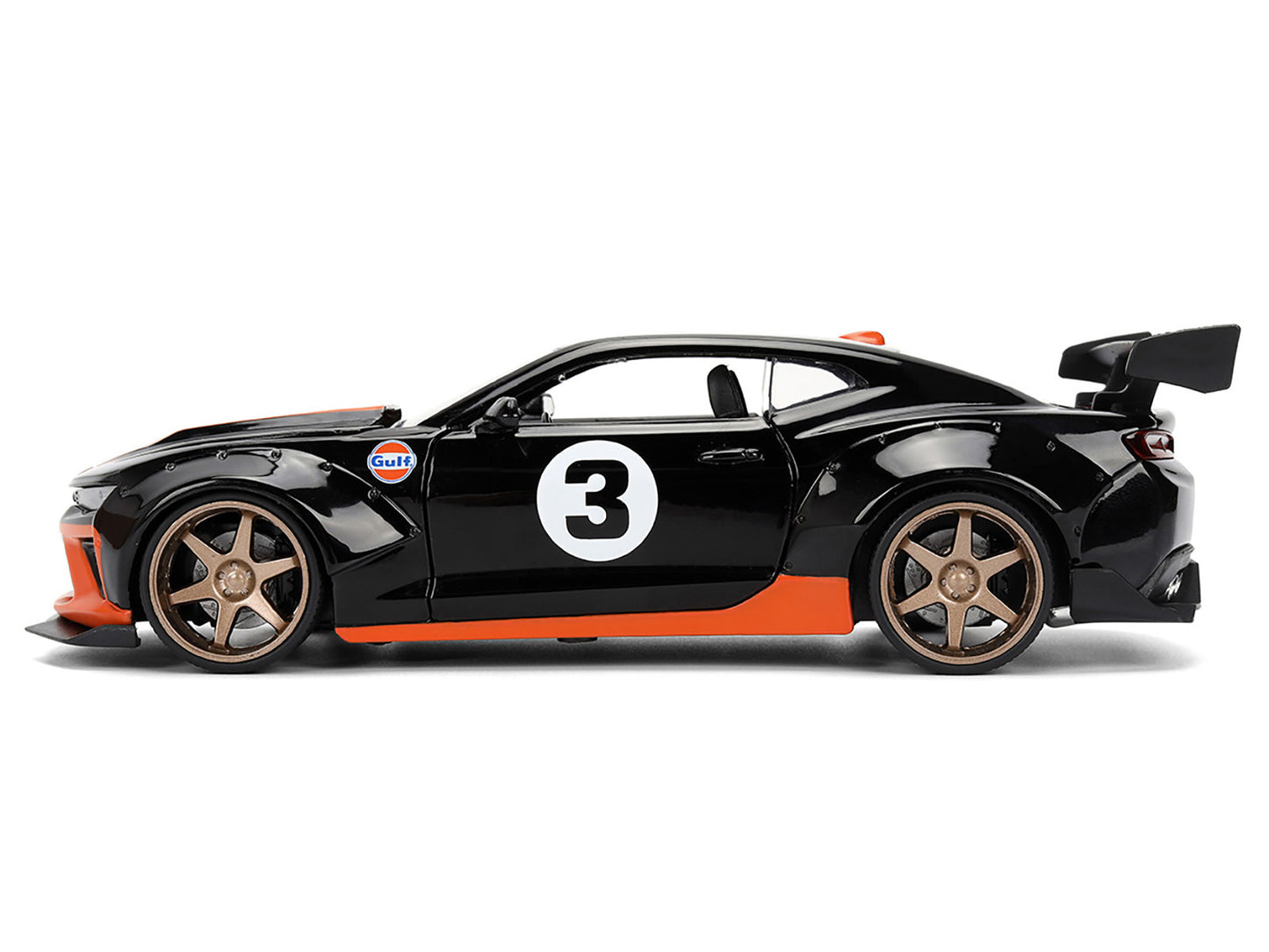 2016 Chevrolet Camaro #3 "Gulf Oil" Black with Orange Stripe "Wide Body" Series 1/24 Diecast Model Car by Jada <h2>2016 Jada</h2> <p>High-quality perfect for collectors and enthusiasts. Features detai