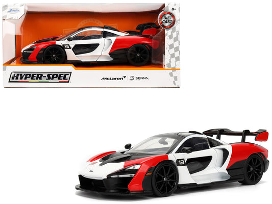 McLaren Senna Red and White with Carbon Hood and Top "HyperSpec" Series 1/24 T&y Diecast Model Car by Jada