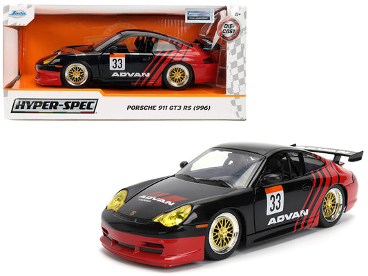 Porsche 911 GT3 RS (996) #33 "ADVAN" Black and Red "Hyper-Spec" Series 1/24 Diecast Model Car by Jada <h2>Porsche Jada</h2> <p>High-quality perfect for collectors enthusiasts. Features detailed interi