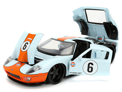 2005 Ford GT #6 "Gulf Oil" Light Blue with Orange Stripes "Hyper-Spec" Series 1/24 Diecast Model Car by Jada <h2>2005 Jada</h2> <p>High-quality perfect for collectors and enthusiasts. Features detaile