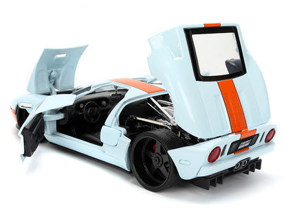 2005 Ford GT #6 "Gulf Oil" Light Blue with Orange Stripes "Hyper-Spec" Series 1/24 Diecast Model Car by Jada <h2>2005 Jada</h2> <p>High-quality perfect for collectors and enthusiasts. Features detaile
