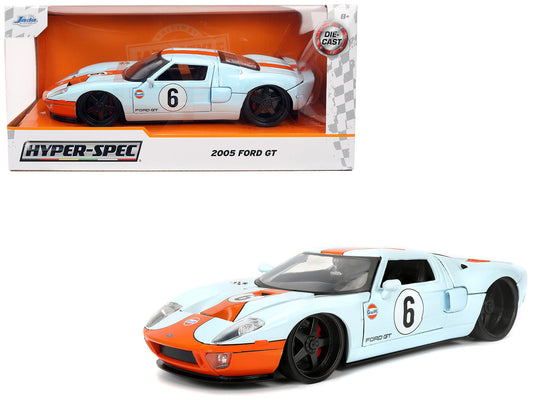 2005 Ford GT #6 "Gulf Oil" Light Blue with Orange Stripes "Hyper-Spec" Series 1/24 Diecast Model Car by Jada <h2>2005 Jada</h2> <p>High-quality perfect for collectors and enthusiasts. Features detaile