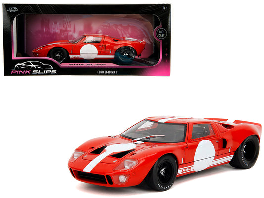 Ford GT40 MK1 Red with White Stripes and Graphics "Pink Slips" Series 1/18 T&y Diecast Model Car by Jada
