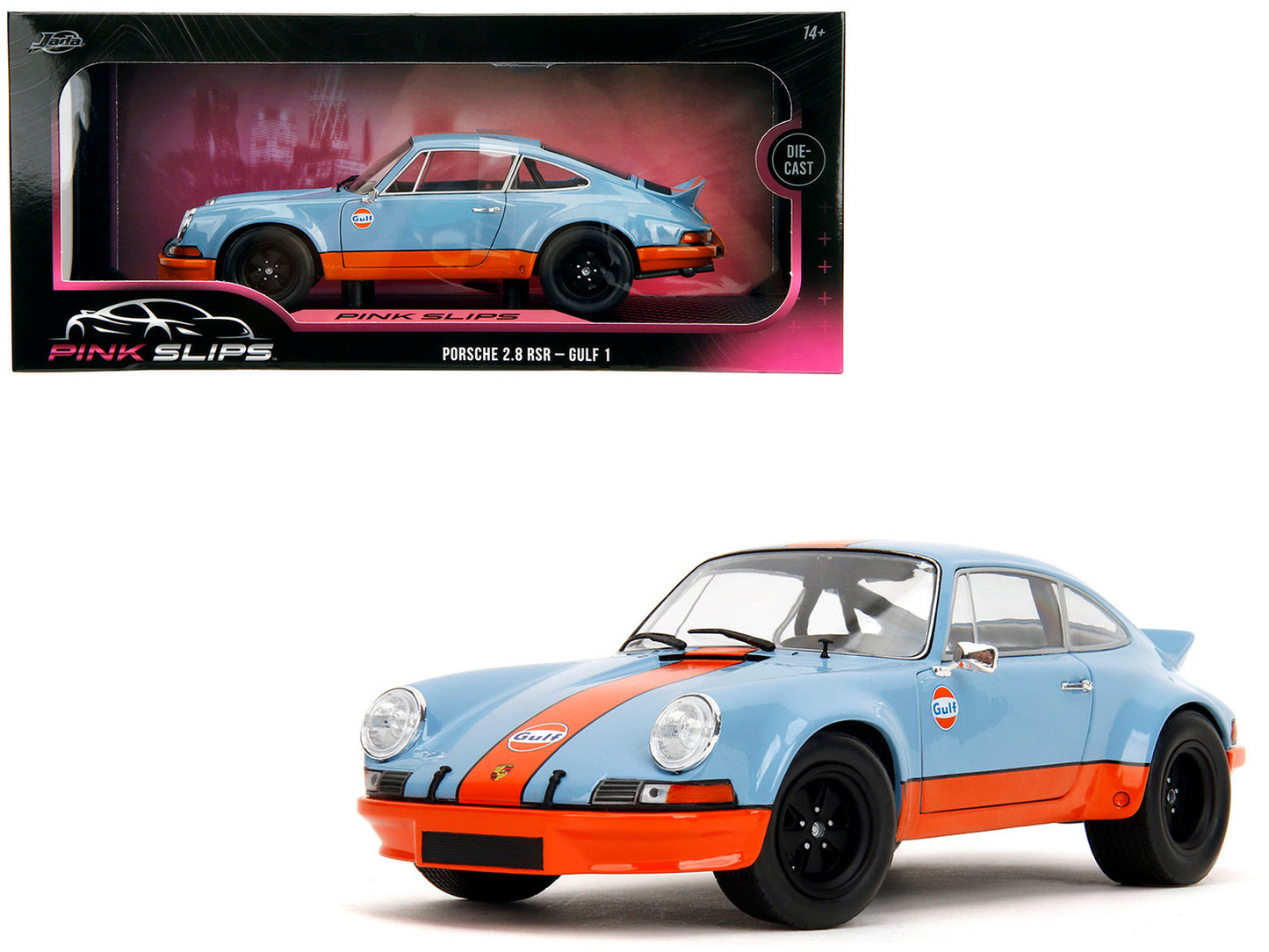 Porsche 911 RSR "Gulf Oil" Light Blue with Orange Stripes "Pink Slips" Series 1/18 Diecast Model Car by Jada <h2>Porsche Jada</h2> <p>High-quality perfect for collectors and enthusiasts. Features deta