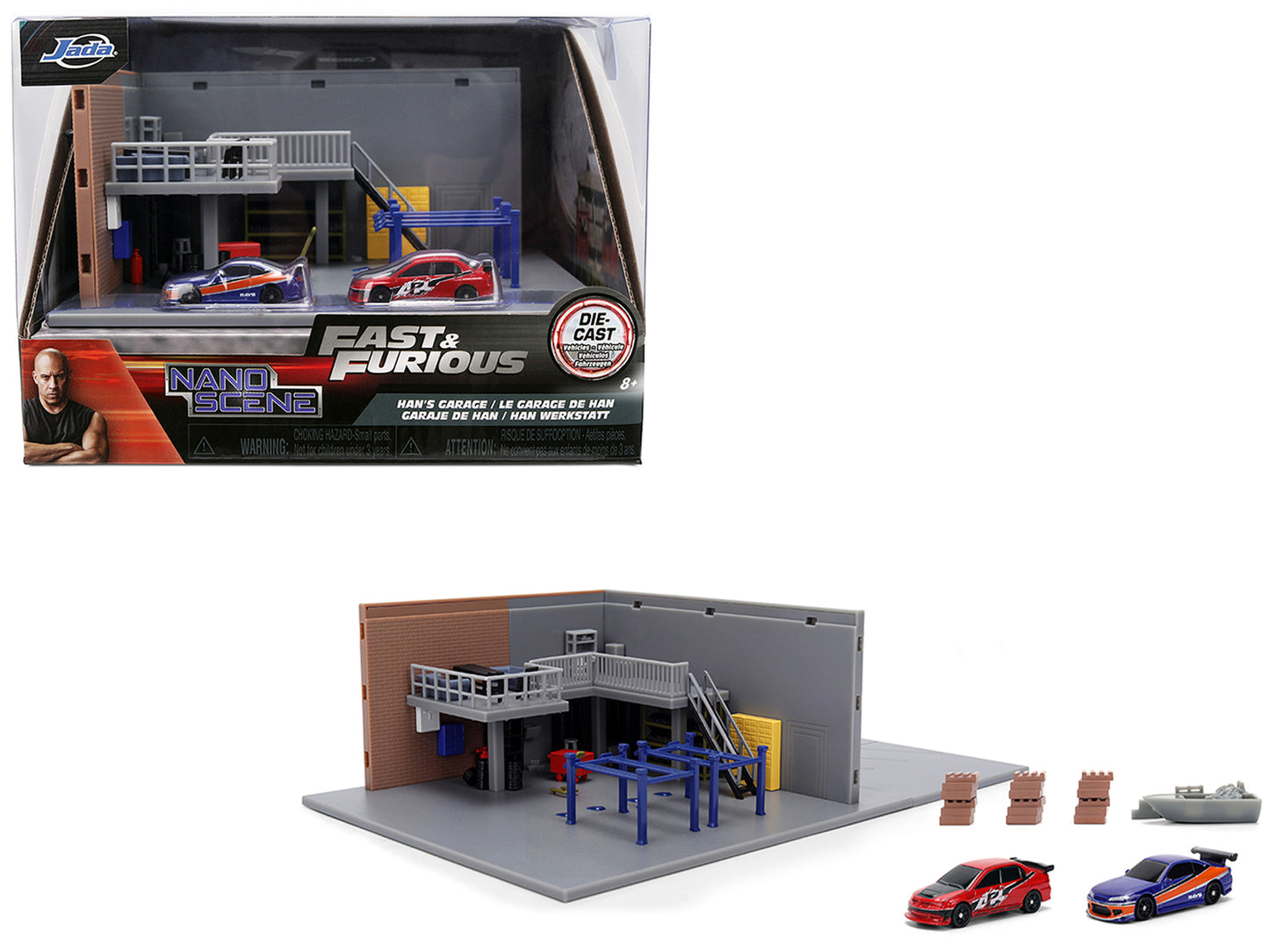 "Fast & Furious" Han's Garage Diorama with 2 Cars and Accessories "Nano Scene" Series 1/32 Model by Jada <h2>"Fast Jada</h2> <p>High-quality diecast car perfect for collectors enthusiasts. Features de