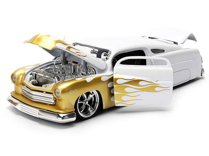 1951 Mercury Coupe White with Gold Flames "Bigtime Muscle" Series 1/24 Diecast Model Car by Jada <h2>1951 Jada</h2> <p>High-quality perfect for collectors and enthusiasts. Features detailed interior e