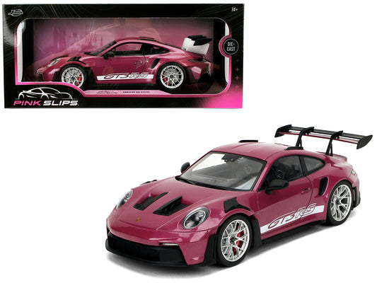 Porsche 911 GT3 RS Red Violet Metallic with White Stripes "Pink Slips" Series 1/18 Diecast Model Car by Jada <h2>Porsche Jada</h2> <p>High-quality perfect for collectors and enthusiasts. Features deta