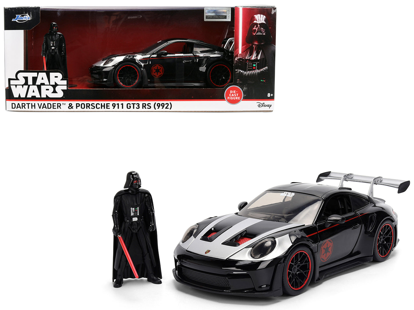 Porsche 911 GT3 RS (992) Black with Silver Hood and Graphics Darth Vader Figure "Star Wars" Franchise "Hollywood Rides" Series 1/24 Diecast Model Car by Jada <h2>Porsche Jada</h2> <p>High-quality perf