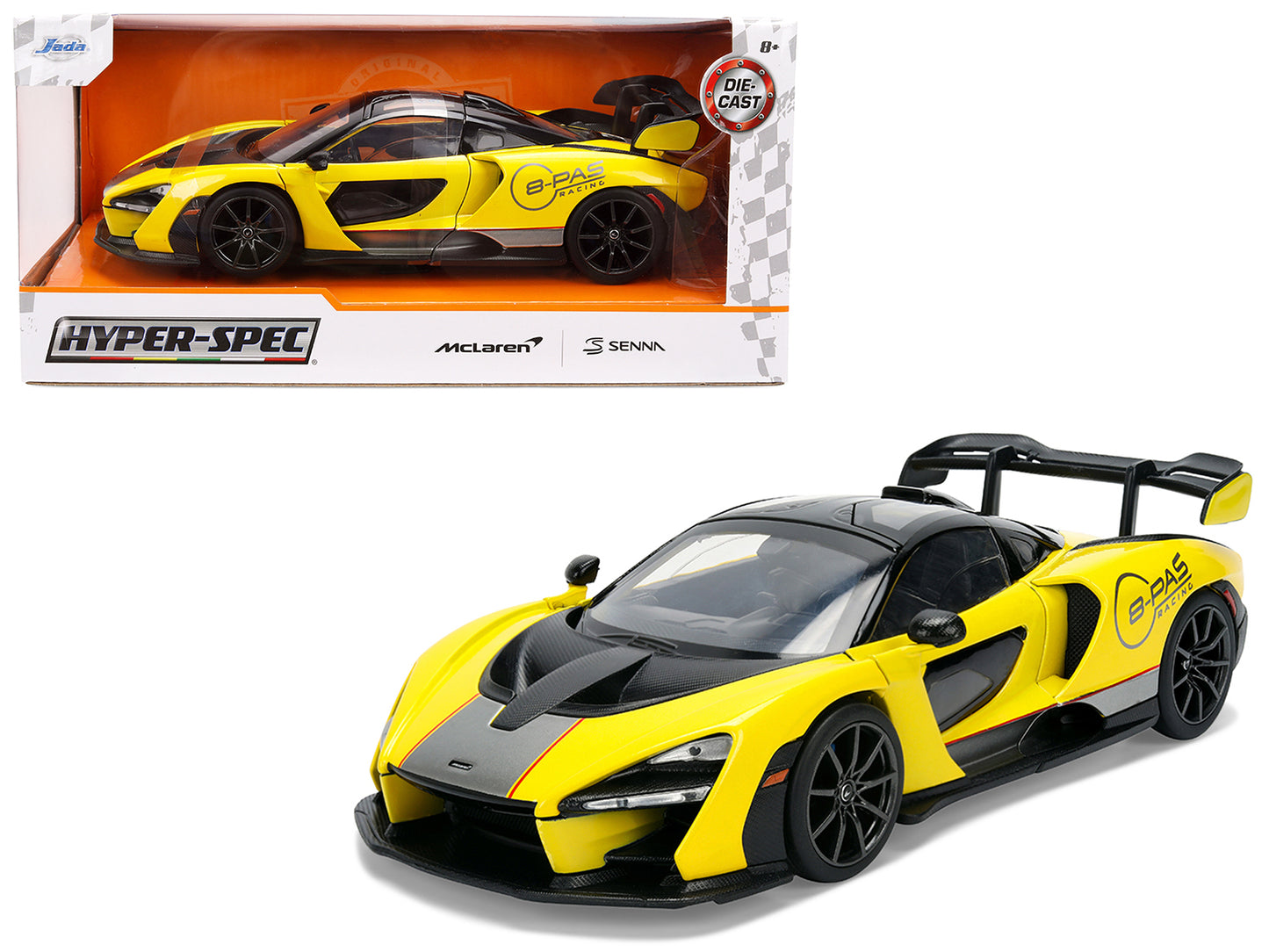 McLaren Senna "8-PAS Racing" Yellow Metallic with Black Top "Hyper-Spec" Series 1/24 Diecast Model Car by Jada <h2>McLaren Jada</h2> <p>High-quality perfect for collectors and enthusiasts. Features de