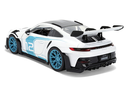 Porsche 911 GT3 RS (992) #12 White with Blue Stripes and Carbon Top "Hyper-Spec" Series 1/24 Diecast Model Car by Jada <h2>Porsche Jada</h2> <p>High-quality perfect for collectors enthusiasts. Feature