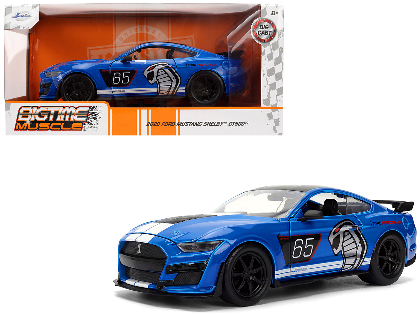 2020 Ford Mustang Shelby GT500 #65 "Ford Performance" Blue with Black Top and White Stripes "Bigtime Muscle" Series 1/24 Diecast Model Car by Jada <h2>2020 Jada</h2> <p>High-quality perfect for collec