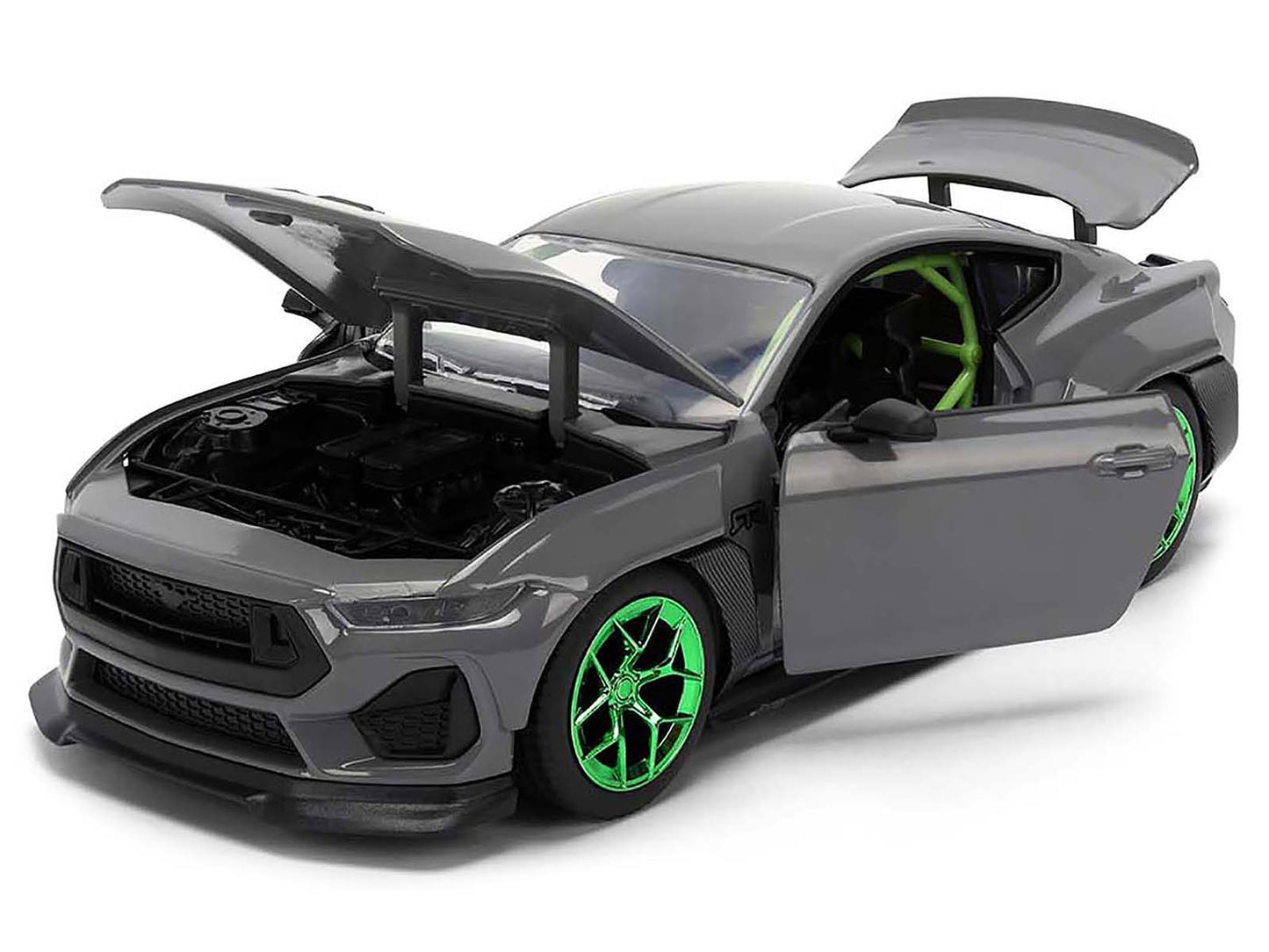 2024 Ford Mustang RTR Gray with Green Wheels "Bigtime Muscle" Series 1/24 Diecast Model Car by Jada <h2>2024 Jada</h2> <p>High-quality perfect for collectors and enthusiasts. Features detailed interio