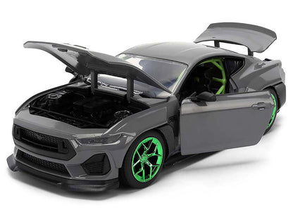 2024 Ford Mustang RTR Gray with Green Wheels "Bigtime Muscle" Series 1/24 Diecast Model Car by Jada <h2>2024 Jada</h2> <p>High-quality perfect for collectors and enthusiasts. Features detailed interio