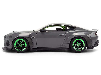 2024 Ford Mustang RTR Gray with Green Wheels "Bigtime Muscle" Series 1/24 Diecast Model Car by Jada <h2>2024 Jada</h2> <p>High-quality perfect for collectors and enthusiasts. Features detailed interio