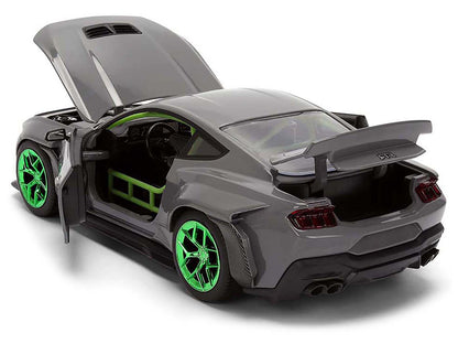 2024 Ford Mustang RTR Gray with Green Wheels "Bigtime Muscle" Series 1/24 Diecast Model Car by Jada <h2>2024 Jada</h2> <p>High-quality perfect for collectors and enthusiasts. Features detailed interio