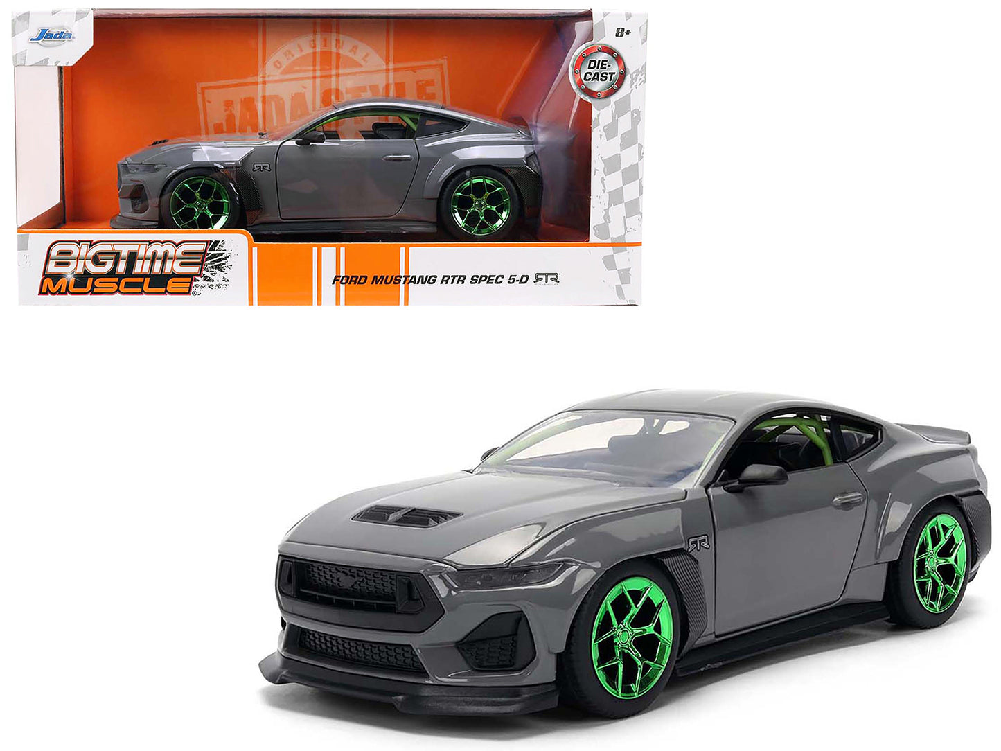 2024 Ford Mustang RTR Gray with Green Wheels "Bigtime Muscle" Series 1/24 Diecast Model Car by Jada <h2>2024 Jada</h2> <p>High-quality perfect for collectors and enthusiasts. Features detailed interio