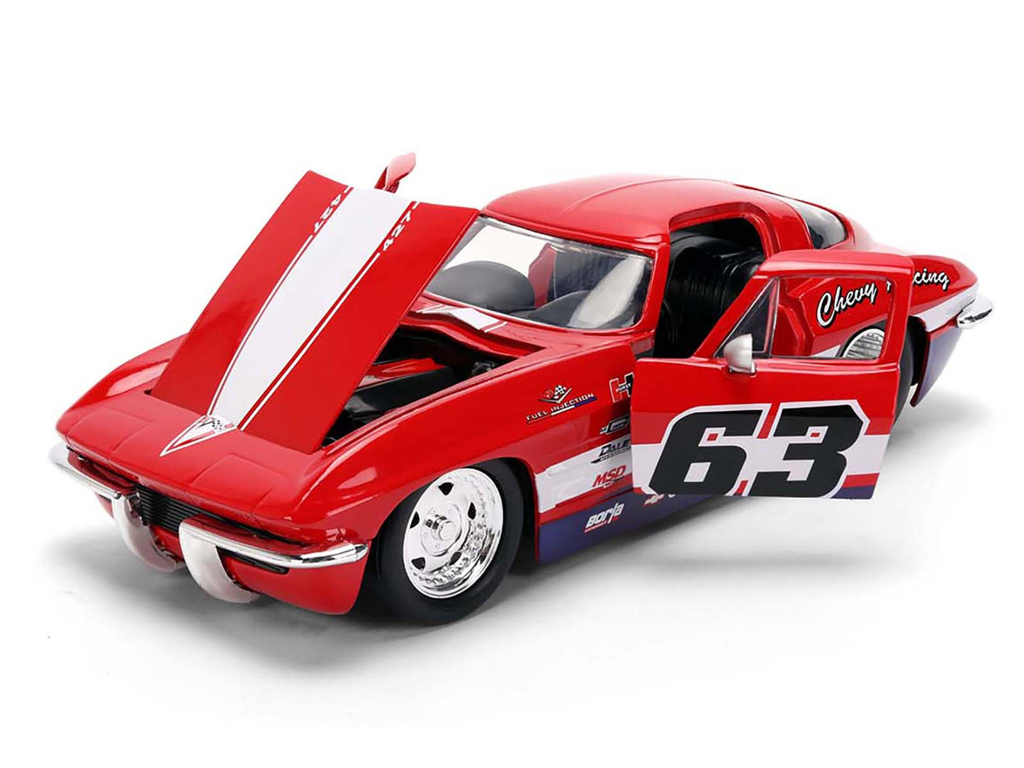 1963 Chevrolet Corvette Stingray #63 "Chevy Racing" Red with White and Blue Stripes "Bigtime Muscle" Series 1/24 Diecast Model Car by Jada <h2>1963 Jada</h2> <p>High-quality perfect for collectors ent